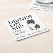 Gepersonaliseerde Tuxedo Ragamuffin Cat Wedding Kartonnen Onderzetters (Schuin)