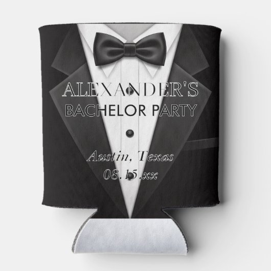 Gepersonaliseerde Tuxedo stijl Bachelor Party Blikjeskoeler (Achterkant)