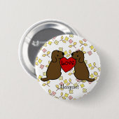 Gepersonaliseerde twee Choco Labradors met Love Ca Ronde Button 5,7 Cm (Voorkant /achterkant)