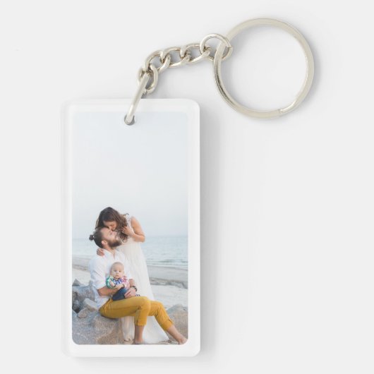 Gepersonaliseerde twee foto familie dubbelzijdig sleutelhanger (achterkant)