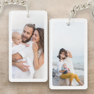 Gepersonaliseerde twee foto familie dubbelzijdig sleutelhanger
