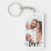 Gepersonaliseerde twee foto tekst familie dubbelzi sleutelhanger (Voorkant)