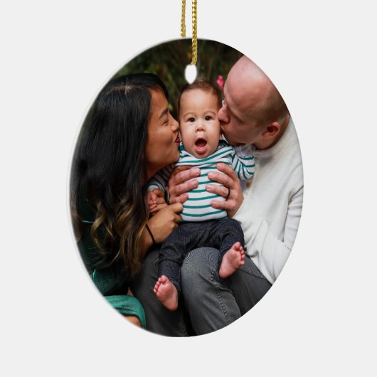 Gepersonaliseerde twee foto tweezijdige familie keramisch ornament (Rechts)