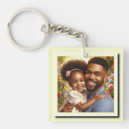 Gepersonaliseerde twee foto's op geel Lijst Sleutelhanger