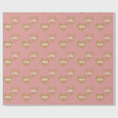 Gepersonaliseerde twee gouden harten, roze madelie cadeaupapier (Vlak)