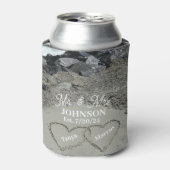Gepersonaliseerde twee harten in het zand blikjeskoeler (Blikje Voorkant)
