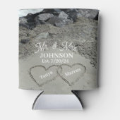 Gepersonaliseerde twee harten in het zand blikjeskoeler (Voorkant)