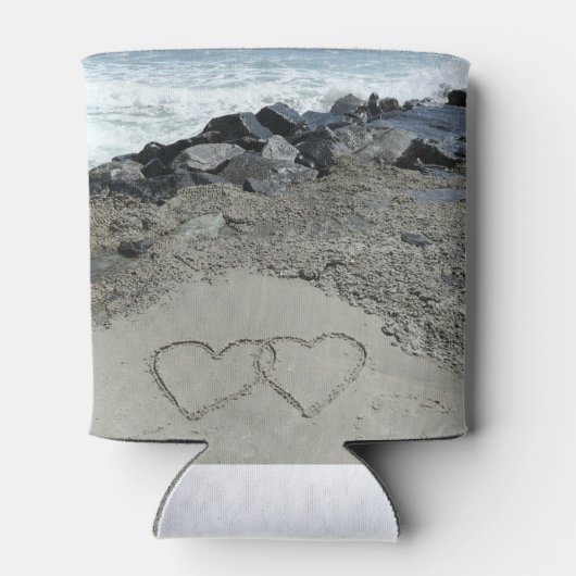 Gepersonaliseerde twee harten in het zand blikjeskoeler (Achterkant)
