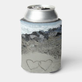 Gepersonaliseerde twee harten in het zand blikjeskoeler (Blikje Achterkant)