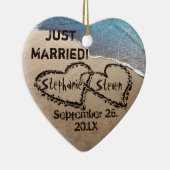 Gepersonaliseerde twee harten in het zand hart Orn Keramisch Ornament (Rechts)