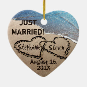 Gepersonaliseerde twee harten in het zand hart Orn Keramisch Ornament