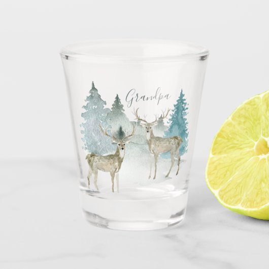 Gepersonaliseerde twee herten herten in Woodland Shot Glas (Voorkant)