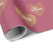 Gepersonaliseerde twee keer gouden harten, Bourgon Cadeaupapier (Rol Hoek)