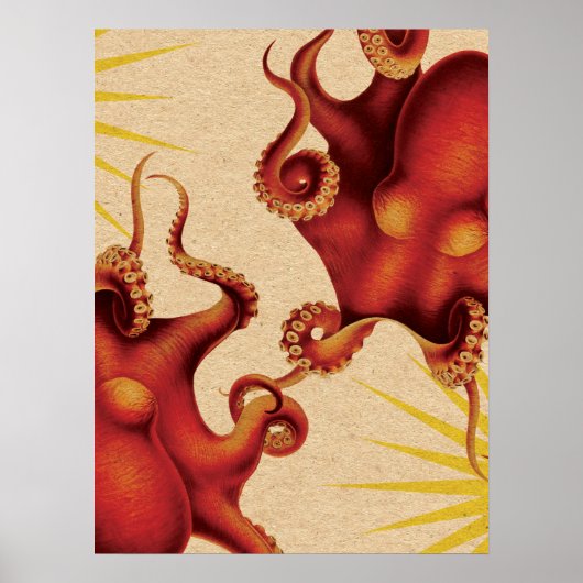 Gepersonaliseerde twee rode octopus botsten poster (Voorkant)