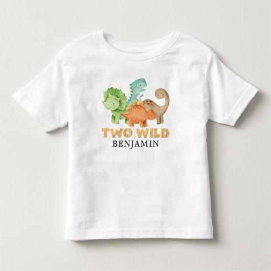 Gepersonaliseerde twee Wilde Dinosaurussen 2e verj Kinder Shirts (Voorkant)