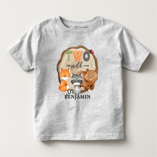 Gepersonaliseerde twee Wilde Woodland Dier 2e verj Kinder Shirts (Voorkant)