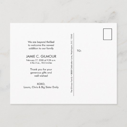 Gepersonaliseerde tweede Baby foto dank u Aankondigingskaart (Achterkant)