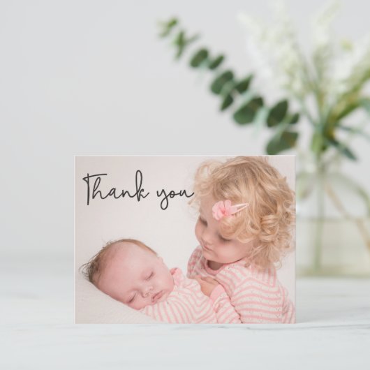 Gepersonaliseerde tweede Baby foto dank u Aankondigingskaart (Staand voorkant)