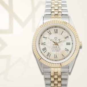 Gepersonaliseerde Tweekleurige Hartlijn Voor Koppe Horloge