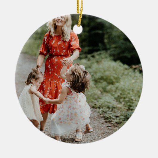 Gepersonaliseerde tweezijdige familiefoto keramisch ornament (Voorkant)