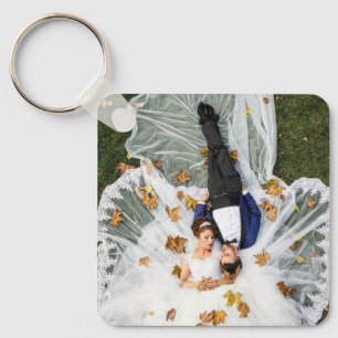 Gepersonaliseerde tweezijdige familiefoto sleutelhanger