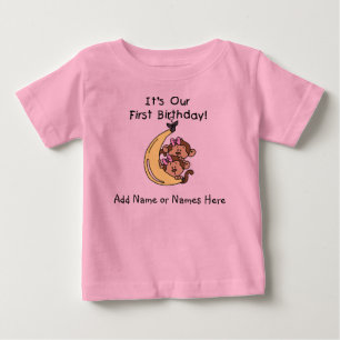 Gepersonaliseerde Twin Girls Monkey Tshirt