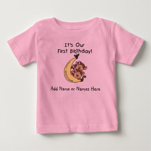 Gepersonaliseerde Twin Girls Monkey Tshirt (Voorkant)