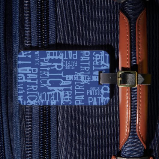 Gepersonaliseerde Typografie BLAUW Naam Patroon Bagagelabel (Voorkant Insitu 4)
