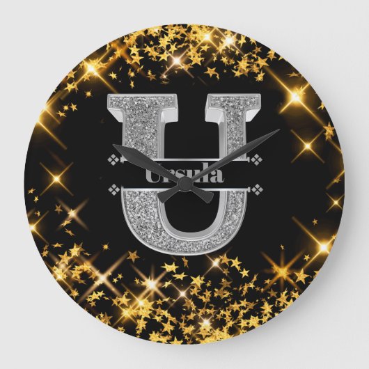 Gepersonaliseerde U Initiaal Silver Monogram Jouw  Grote Klok (Voorkant)