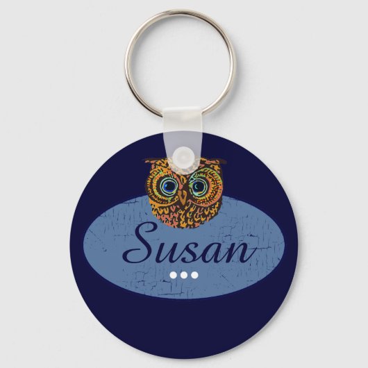 gepersonaliseerde uil blauw sleutelhanger (Voorkant)