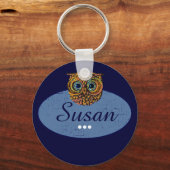 gepersonaliseerde uil blauw sleutelhanger (Voorkant)