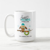 Gepersonaliseerde Uil en Bluebird Kerstmis Koffiemok (Links)