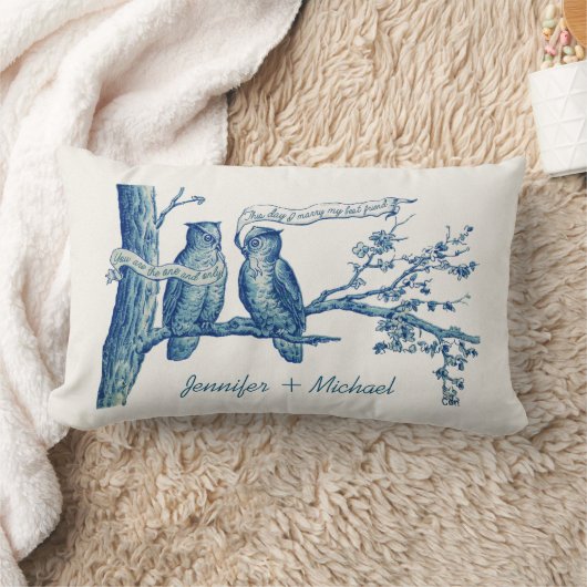 Gepersonaliseerde Uil Paar in Boom Bruiloft Kussen (Deken)