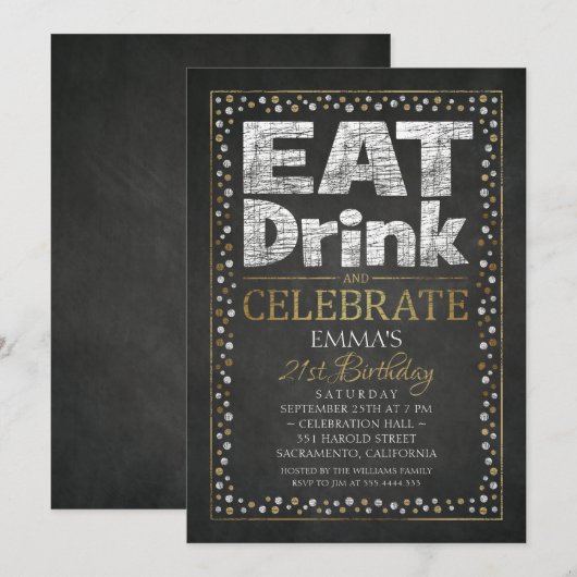 Gepersonaliseerde uitnodigingen voor 21e verjaarda (Voorkant / Achterkant)