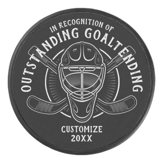 Gepersonaliseerde uitstaande doelman hockey puck (Voorkant)
