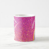 Gepersonaliseerde Unicorn Birthday roze glitter Koffiemok (Center)