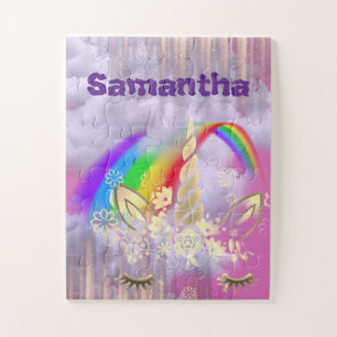Gepersonaliseerde Unicorn Face Rainbow-Kinderen Legpuzzel
