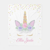 Gepersonaliseerde Unicorn Face Waterverf Sprinkles Fleece Deken (Voorkant)