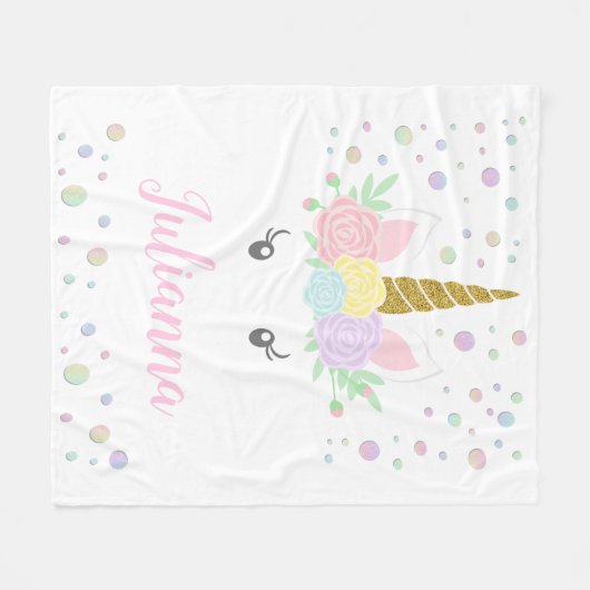Gepersonaliseerde Unicorn Gezichtsdeken Fleece Deken (Voorkant (Horizontaal))