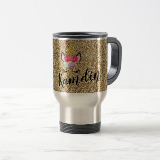 Gepersonaliseerde Unicorn Gold 15 ounce koffie mok (Voorkant rechts)