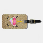 Gepersonaliseerde Unicorn Gold Glitter Bagagelabel (Voorkant horizontaal)
