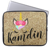 Gepersonaliseerde Unicorn Gold Glitter Laptop Hoes (Voorkant)
