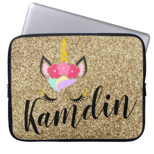 Gepersonaliseerde Unicorn Gold Glitter Laptop Hoes