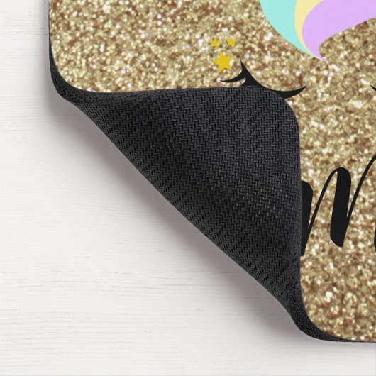 Gepersonaliseerde Unicorn Gold Glitter Muismat (Hoek)