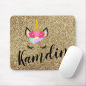 Gepersonaliseerde Unicorn Gold Glitter Muismat (Met muis)