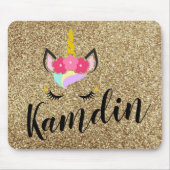 Gepersonaliseerde Unicorn Gold Glitter Muismat (Voorkant)