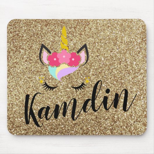 Gepersonaliseerde Unicorn Gold Glitter Muismat (Voorkant)
