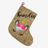 Gepersonaliseerde Unicorn Gold Glitter Stocking Grote Kerstsok (Voorkant (Hangend))
