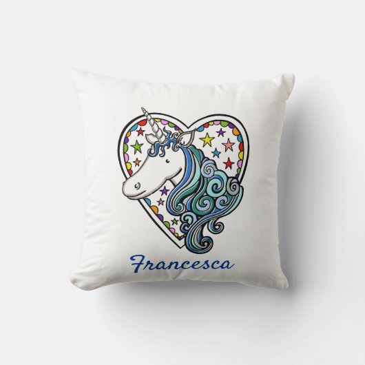 Gepersonaliseerde Unicorn Heart Cushion Kussen (Voorkant)