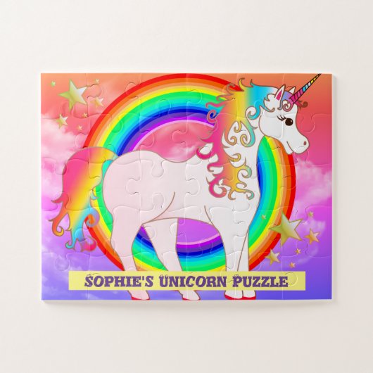 Gepersonaliseerde Unicorn Jigzaag Puzzle met regen Legpuzzel (Horizontaal)